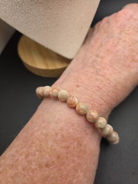 Beige & Peach Stone Bead Stretch Bracelet (2355)
